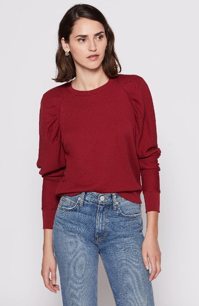 Joie Korbyn Puff-sleeve Cotton Crewneck Pullover Sweater In Red