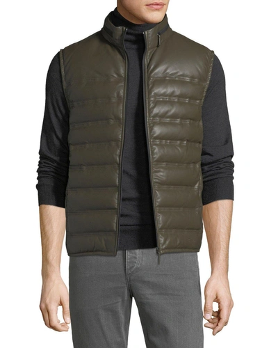 Berluti Men's Quilted Leather Gilet Vest In Green