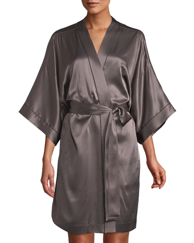 Neiman Marcus Silk Short Robe In Gray