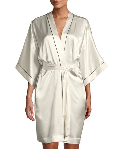Neiman Marcus Silk Short Robe In White