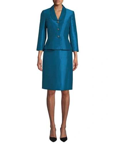 Albert Nipon Faux Silk Two-piece Jacket & Skirt Suit Set In Blue