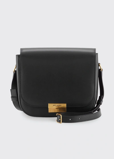 Saint Laurent Medium Calfskin Leather Flap Crossbody Bag With Logo Lock In Black