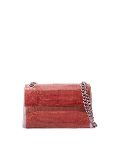 Nancy Gonzalez Madison Colorblock Croc Double-chain Shoulder Bag In Red
