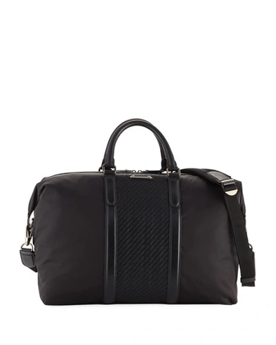 Ermenegildo Zegna Men's Pelle Tessuto-trim Weekender Bag In Black