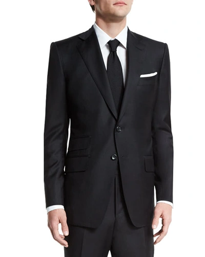 Tom Ford O'connor Base Solid Two-piece 130s Wool Master Twill Suit, Black