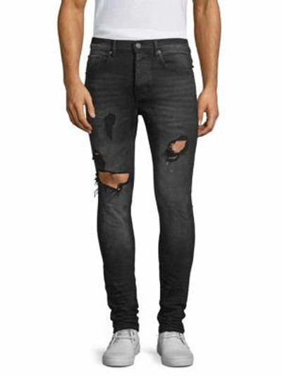 Purple P002 Slim Dropped Fit Repair Jeans In Black Repair