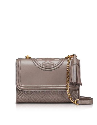 Tory Burch Small Fleming Leather Convertible Shoulder Bag - Brown In Silver Maple/gold