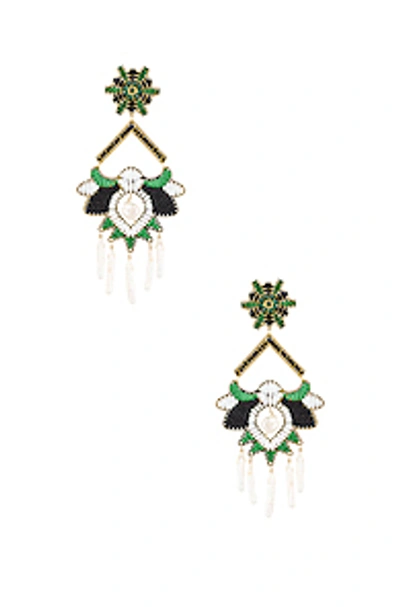 Mercedes Salazar Threaded Earrings With Pearl In Black  Green & White