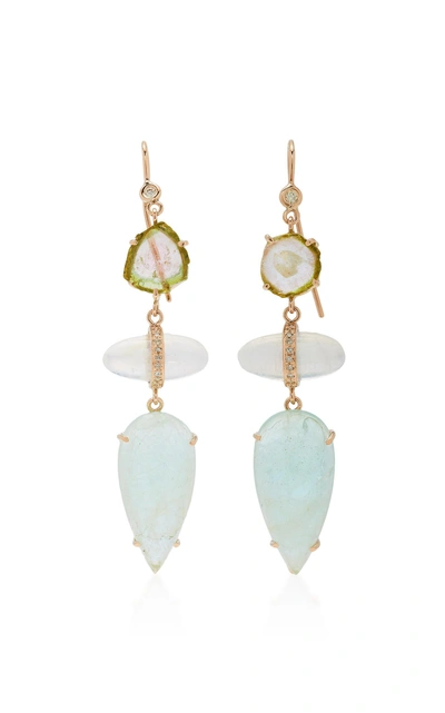 Jacquie Aiche One-of-a-kind Freeform Watermelon Tourmaline Slice And Pave Oval Moonstone And Teardrop Aquamarine E In White