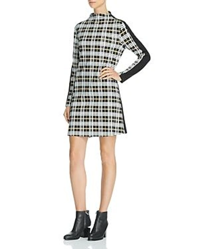 French Connection Lula Plaid Mix Media Shift Dress In Black Multi