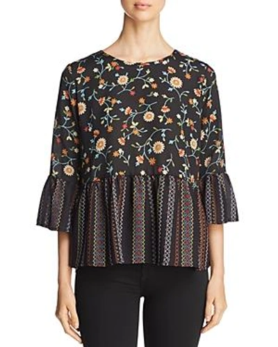 Status By Chenault Floral Print Ruffle-trim Top In Multi