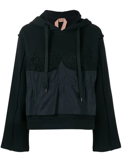 N°21 Exclusive Lace Front Hoodie In Black