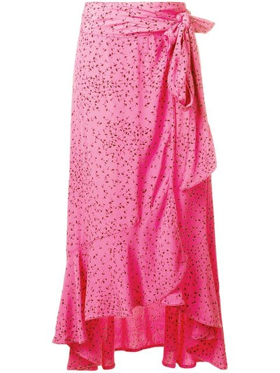 Ganni Floral Ruffled Wrap Skirt In Pink