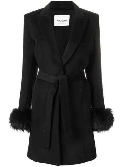 Ava Adore Pompelmo Racoon Fur Trim Coat - Black
