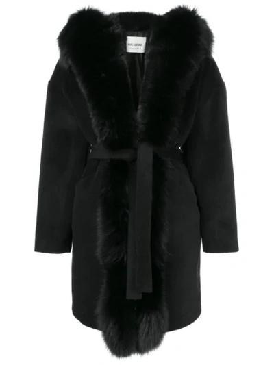 Ava Adore Phebe Fox Fur Trim Coat - Black