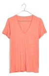 Madewell Whisper Cotton V-neck Pocket Tee In Dried Coral