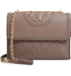 Tory Burch Fleming Leather Convertible Shoulder Bag - Brown In Silver Maple