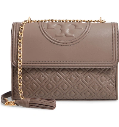 Tory Burch Fleming Leather Convertible Shoulder Bag - Brown In Silver Maple