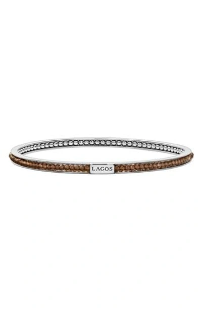 Lagos Caviar Icon Beaded Bangle Bracelet In Silver/ Smoky Quartz