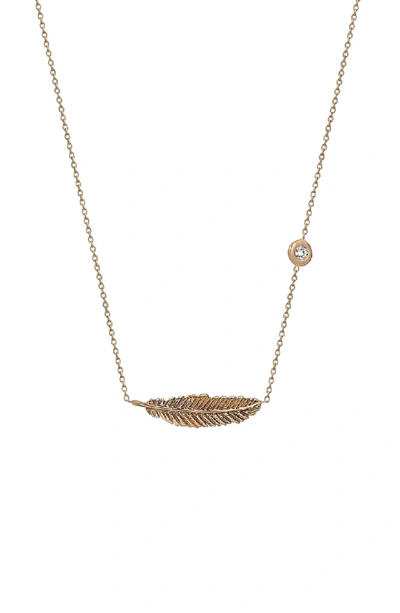 Kismet By Milka 14k Rose Gold Mini Raven Feather Pendant Necklace In Rose Gold/ Diamond