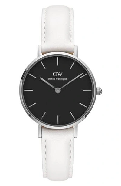 Daniel Wellington Classic Petite Leather Strap Watch, 28mm In White/ Black/ Silver