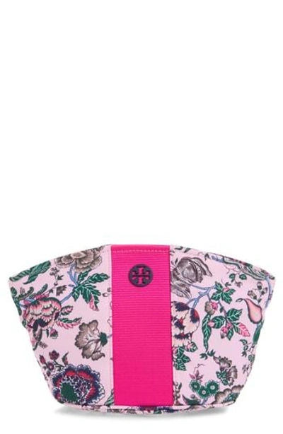 Tory Burch Medium Floral Print Nylon Cosmetics Case In Pink Small Happy Times