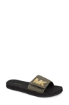 Michael Michael Kors Mk Logo Slide Sandal In Black/ Gold