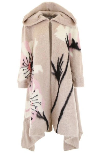 Valentino Maxi Coat With Flowers In Poudre Anemone (beige)