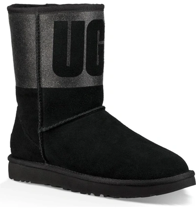 Ugg Classic Short Sparkle Boots With Logo In Black