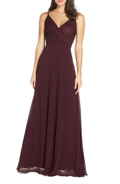 Heartloom Haley Lace & Chiffon Gown In Aubergine