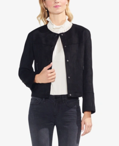 Vince Camuto Faux Suede Snap Front Jacket In Rich Black