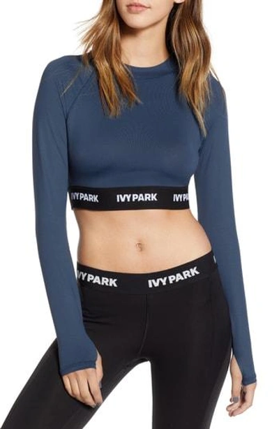 Ivy Park Logo Tape Open Back Crop Top In Midnight Navy ModeSens