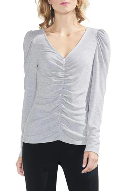 Vince Camuto Puff Shoulder Cinched Top In Light Heather Grey