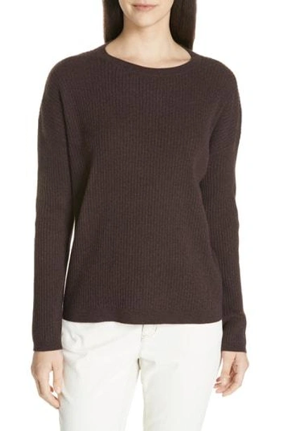 Eileen Fisher Boxy Ribbed Cashmere Sweater In Clove