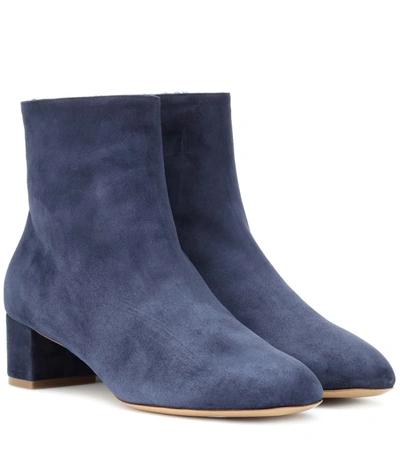 Mansur Gavriel Shearling-lined Suede Ankle Boots In Blue