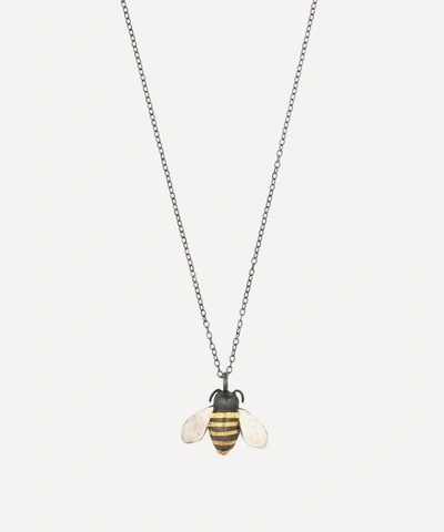 Acanthus Oxidised Silver Bumble Bee Pendant Necklace