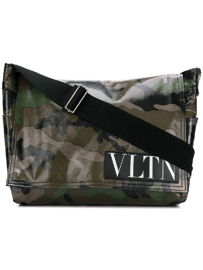 Valentino Garavani Camo Logo Print Coated Messenger Bag In Green