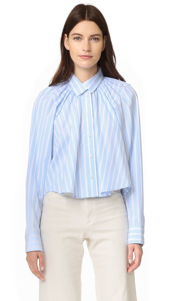 Tome Oversized Gathered Shirt In Blue/white | ModeSens