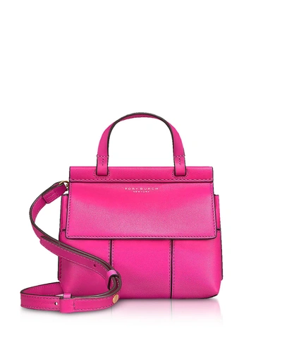Tory Burch Genuine Leather Block-t Mini Satchel Bag In Crazy Pink