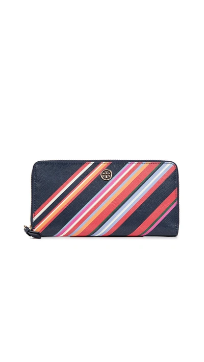 Tory Burch Robinson Striped Zip Leather Continental Wallet In Vivid Stripe
