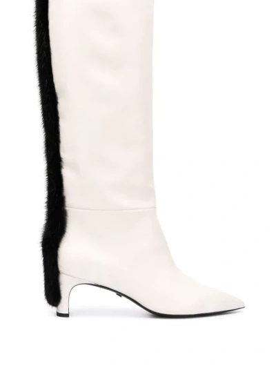 Greymer Applique Knee High Boots In White