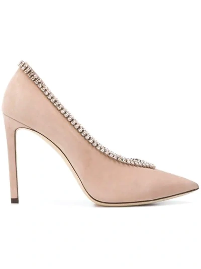 Jimmy Choo Pink Lilian 100 Crystal Suede Pumps