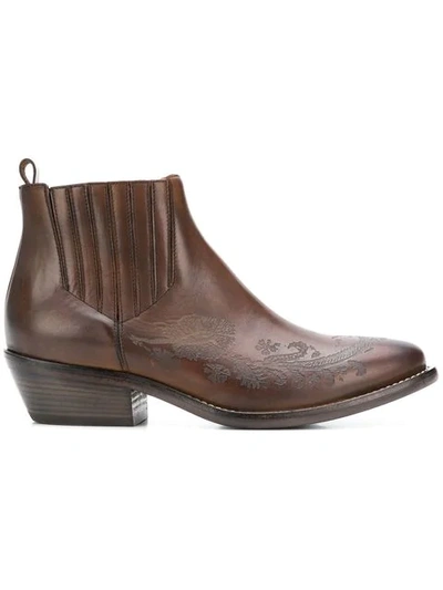 Etro Carved Ankle Boots In Brown