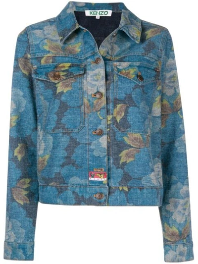 Kenzo Floral-print Denim Jacket In Blue