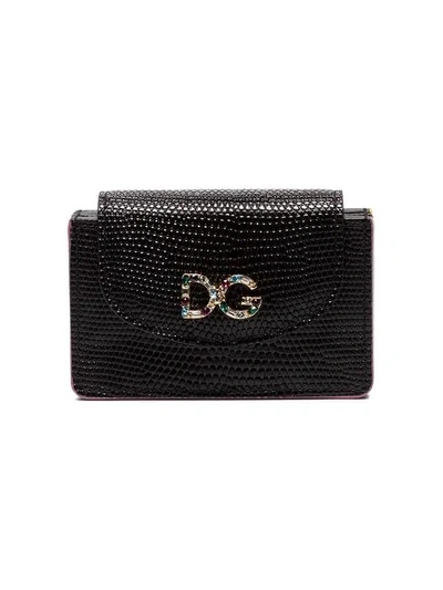 Dolce & Gabbana Black Dg Crystal Embellished Embossed Leather Wallet