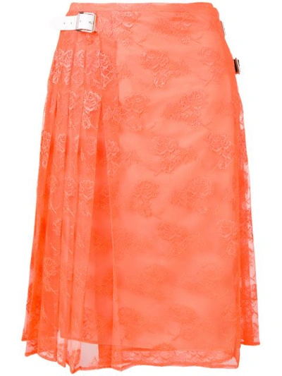 Christopher Kane Pleated Floral Lace Skirt In Yellow