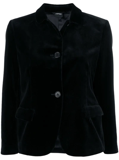 Aspesi Velvet Single Breasted Blazer - Black