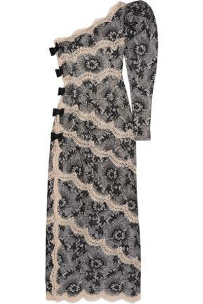 Alessandra Rich One-shoulder Lace Gown In Black