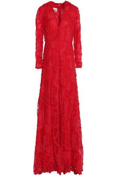 Valentino Woman Ruffle-trimmed Lace Gown Red