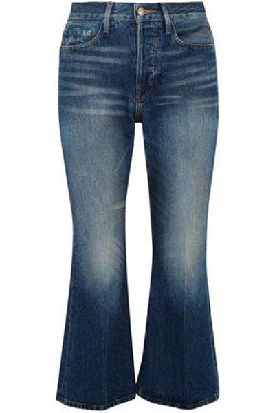 Frame Woman Faded Mid-rise Kick-flare Jeans Dark Denim